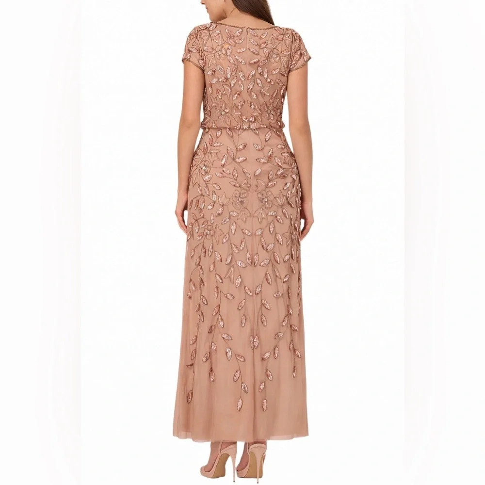 Adrianna Papell Floral Beaded Blouson Evening Gown Mauve Blush Pink size 2 New - Picture 2 of 8